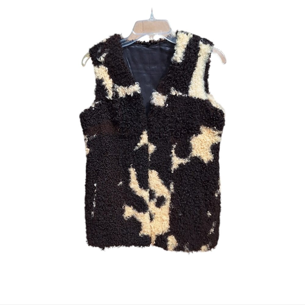 Vintage Genuine Persian Lamb Fur Cow Print Vest Astrakhan Rodeo Farmcore Womens